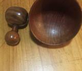 Wooden Hand Turned Bowl & Nut Cracker