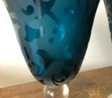 French Blue Etched Wine Glasses