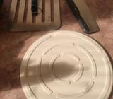 Pizza stone and utensils