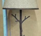 Brass brown tree table lamp with basket weave shade