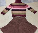 Baby Girls Cord Skirt & High Neck Jumper