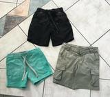 3 x Boys Size 2 Shorts Black Green & Khaki Adjustable Waists