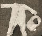 Baby 0000 Grey Striped Onesie & Bib