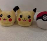 Pikachu slippers and Pokeball plushie