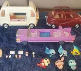 sylvanian ice cream van, red car and LPS limousine