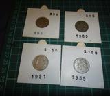 Australia Six Pence 1951,55,59 and 1960 collection 4 coins sale thelot