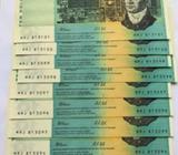 $10 Ten Dollar Uncirculated x 9 Consecutive Numbers Fraser/Cole