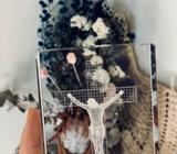 Vintage Jesus etched glass block icon 12cm x 8 cm